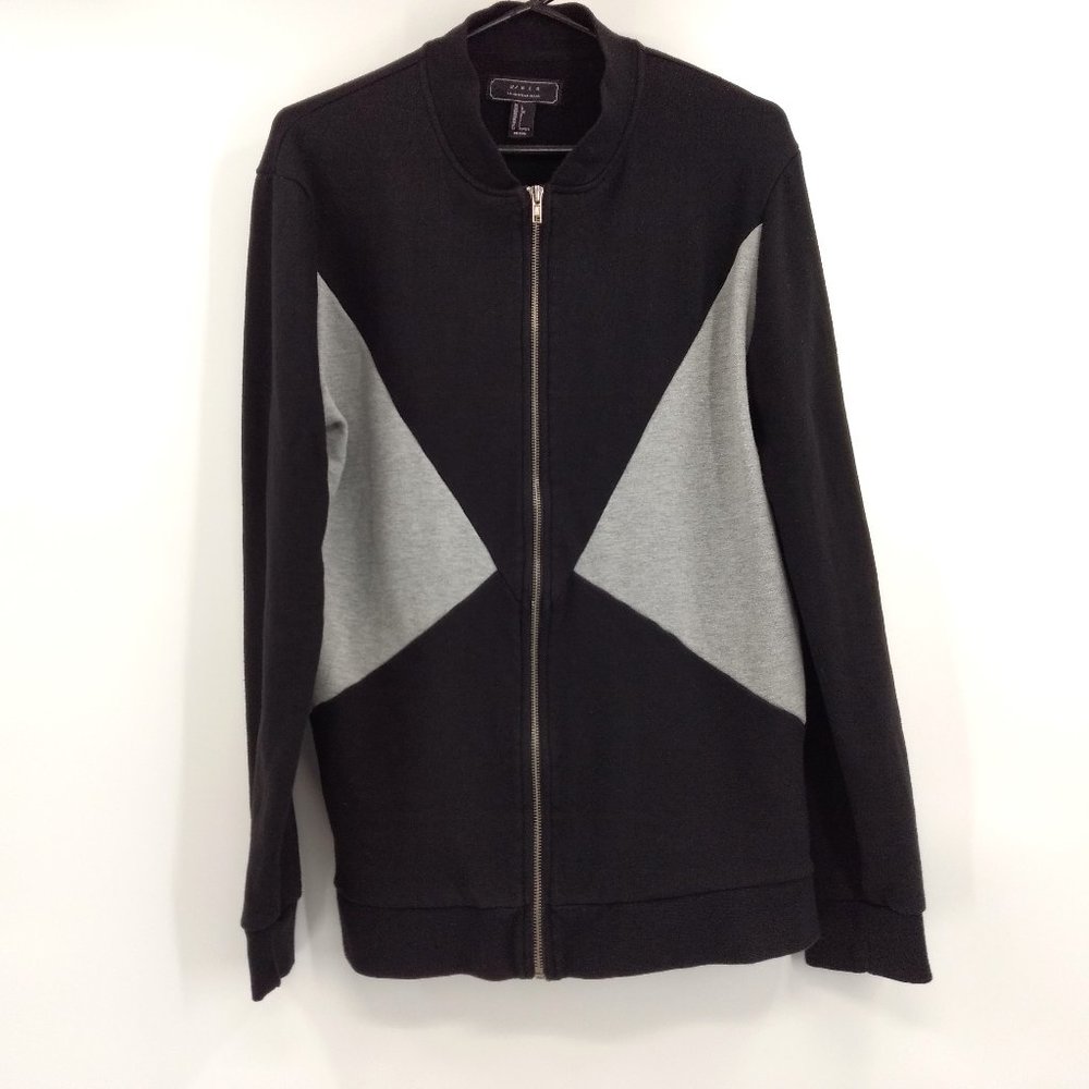 21 MEN Sweater Jacket Men's‎ L Black Gray Full Zip Mock Neck